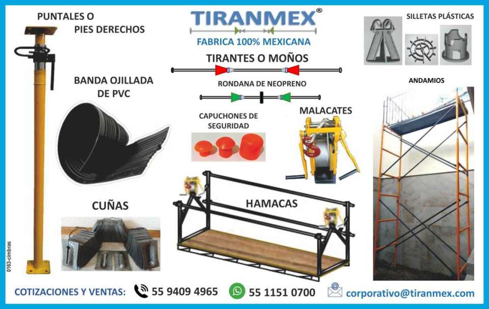 Accesorios para Construccion:Cimbras, Andamios, Cuñas, Tirantes o Moños, Hamacas, Malacates, Puntales o Pies Derechos, Capuchones de Seguridad, Silletas Plasticas y mucho mas...Fabrica 100% Mexicana Accesorios para Construccion:Cimbras, Andamios, Cuñas, Tirantes o Moños, Hamacas, Malacates, Puntales o Pies Derechos, Capuchones de Seguridad, Silletas Plasticas y mucho mas...Fabrica 100% Mexicana