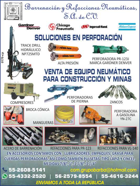 Sale and Repair of Equipment for Construction, Mines and Pneumatic. Numa Bottom Hammers and Drills Drills, Stilts, Stenuick, Hoses, Compressors, Mangueras, Track Drill Sale and Repair of Equipment for Construction, Mines and Pneumatic. Numa Bottom Hammers and Drills Drills, Stilts, Stenuick, Hoses, Compressors, Mangueras, Track Drill