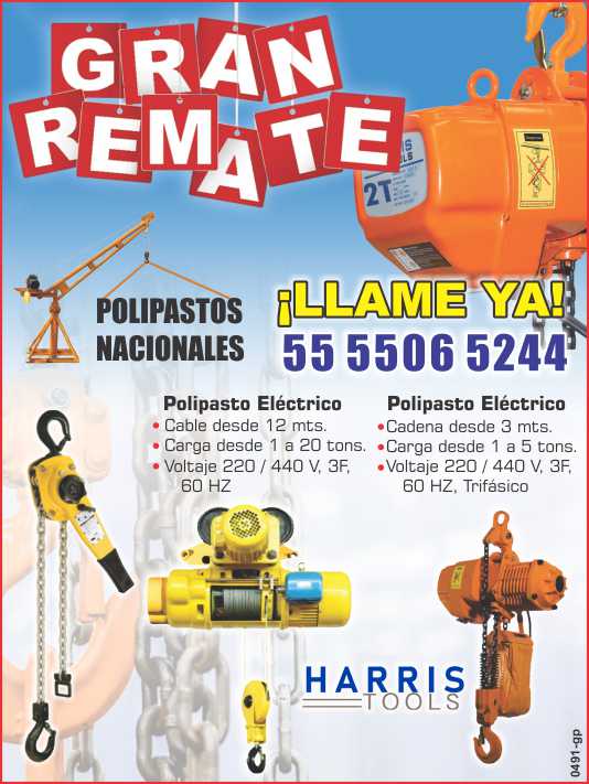 Great Sale! Electric Hoist: 12-meter cable, load capacity from 1 to 20 tons, voltage 220/440 V, 3Ph, 60 Hz. Electric Hoist: 3-meter chain, load capacity from 1 to 5 tons, voltage 220/440 V. Great Sale! Electric Hoist: 12-meter cable, load capacity from 1 to 20 tons, voltage 220/440 V, 3Ph, 60 Hz. Electric Hoist: 3-meter chain, load capacity from 1 to 5 tons, voltage 220/440 V.