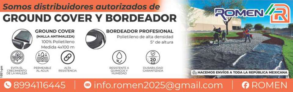 e are authorized distributors of 100% polyethylene weed barrier fabric, 4x100 m. Professional edging netting. - High- density polyethylene, 5" high. We ship throughout Mexico.