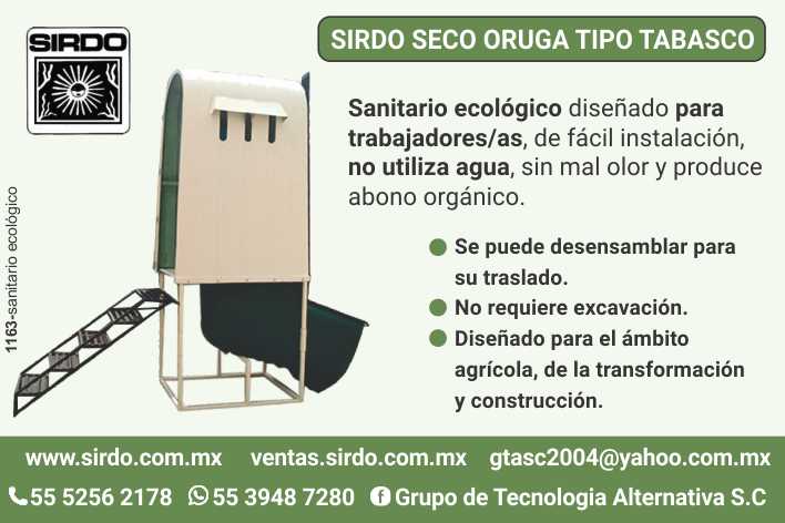 SIRDO Seco Oruga Tabasco type, ecological toilet designed for workers, easy to install, does not use water, does not smell bad and produces organic fertilizer. It can be disassembled for transport. SIRDO Seco Oruga Tabasco type, ecological toilet designed for workers, easy to install, does not use water, does not smell bad and produces organic fertilizer. It can be disassembled for transport.