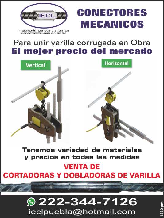 Sale of Mechanical Connectors to join rebar in construction. Variety of materials and prices in all measures. Sale of Cutters and Rod Benders. Sale of Mechanical Connectors to join rebar in construction. Variety of materials and prices in all measures. Sale of Cutters and Rod Benders.