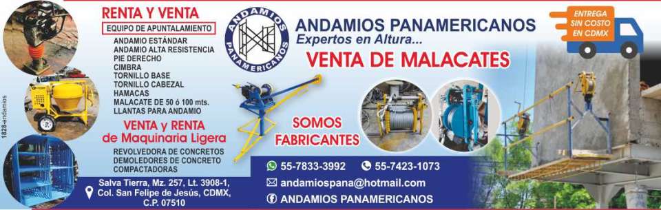 Scaffolding, Sale of Winches, Shoring Equipment: Scaffolding, Right foot, Formwork, Base Screw and Head, Hammocks, Tires for Scaffolding, Suspenders, Sale and Rental of Light Machinery. Scaffolding, Sale of Winches, Shoring Equipment: Scaffolding, Right foot, Formwork, Base Screw and Head, Hammocks, Tires for Scaffolding, Suspenders, Sale and Rental of Light Machinery.