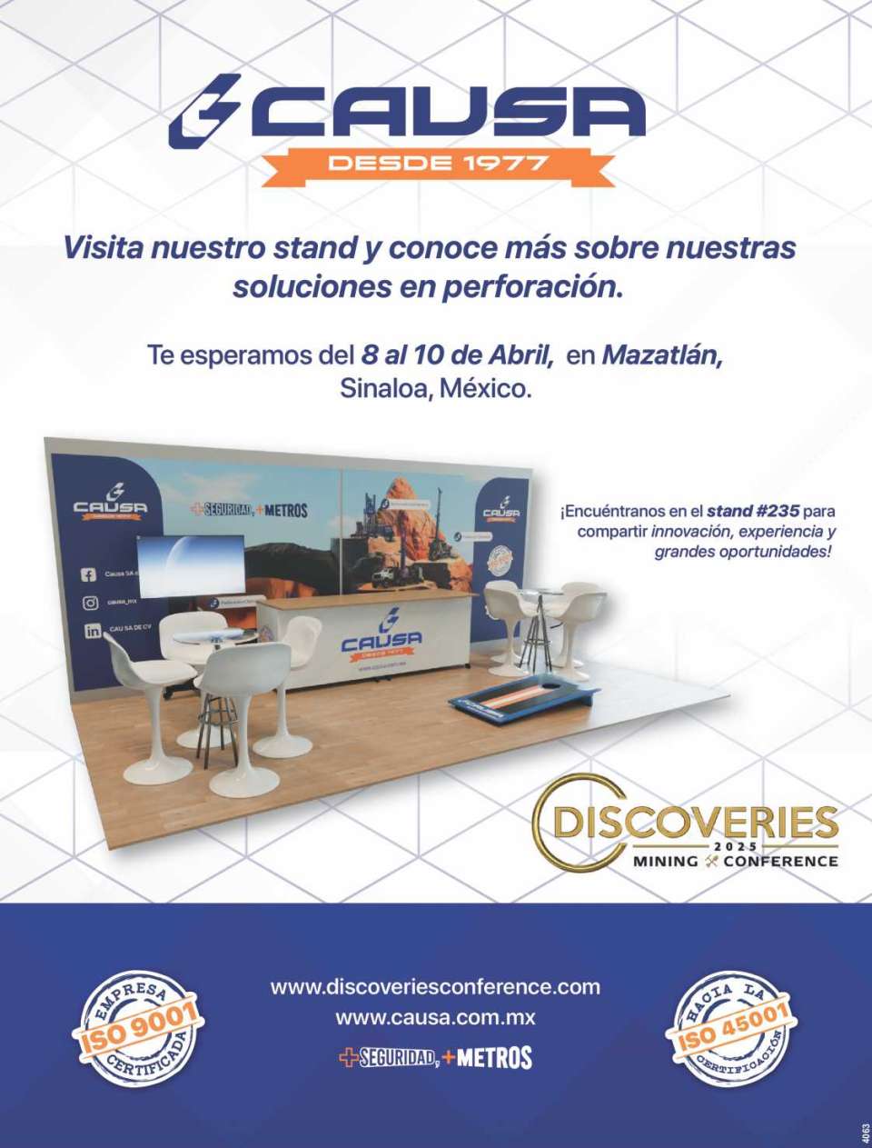 Mining and Well Drilling. Visit our booth and learn more about our drilling solutions. We look forward to seeing you at DISCOVERIES 2025, April 8-10, in Mazatlan, Sinaloa, Mexico. Booth 235 Mining and Well Drilling. Visit our booth and learn more about our drilling solutions. We look forward to seeing you at DISCOVERIES 2025, April 8-10, in Mazatlan, Sinaloa, Mexico. Booth 235