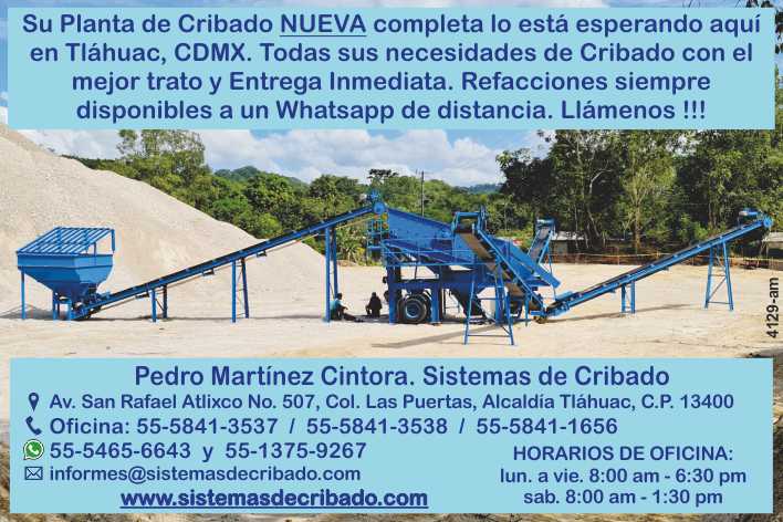 Your complete NEW Screening Plant is waiting for you in Tlahuac CDMX. All your Screening needs with the best treatment and immediate delivery. Spare parts always available on WhatsApp. Your complete NEW Screening Plant is waiting for you in Tlahuac CDMX. All your Screening needs with the best treatment and immediate delivery. Spare parts always available on WhatsApp.