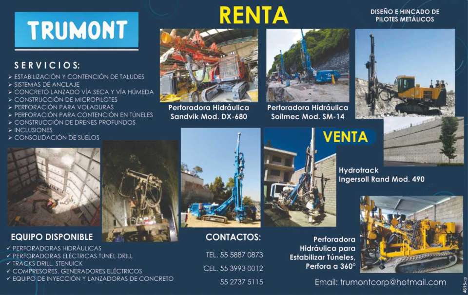 Services: Slope Stabilization and Containment Anchoring systems Dry and wet shotcrete Construction of Micropiles Drilling for Blasting Drilling for Containment in tunnels Services: Slope Stabilization and Containment Anchoring systems Dry and wet shotcrete Construction of Micropiles Drilling for Blasting Drilling for Containment in tunnels