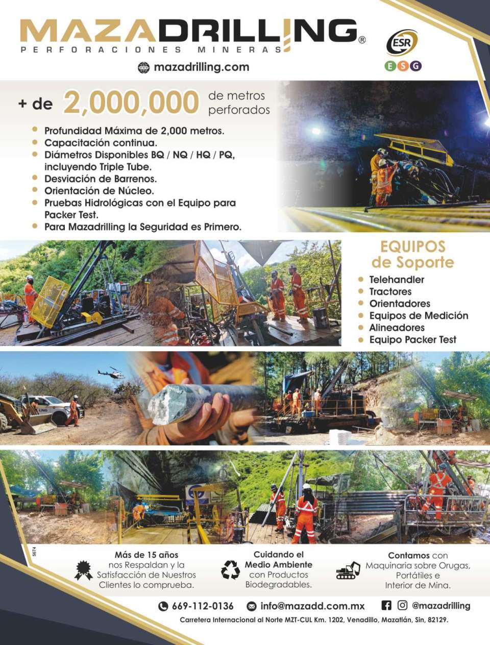 Mining Drilling, Available Diameters: BQ/NQ/HQ/PQ Including Triple Tube. More than 2 million meters drilled. Hydrological Tests with Packer Test Equipment. ESR. Mining Drilling, Available Diameters: BQ/NQ/HQ/PQ Including Triple Tube. More than 2 million meters drilled. Hydrological Tests with Packer Test Equipment. ESR.