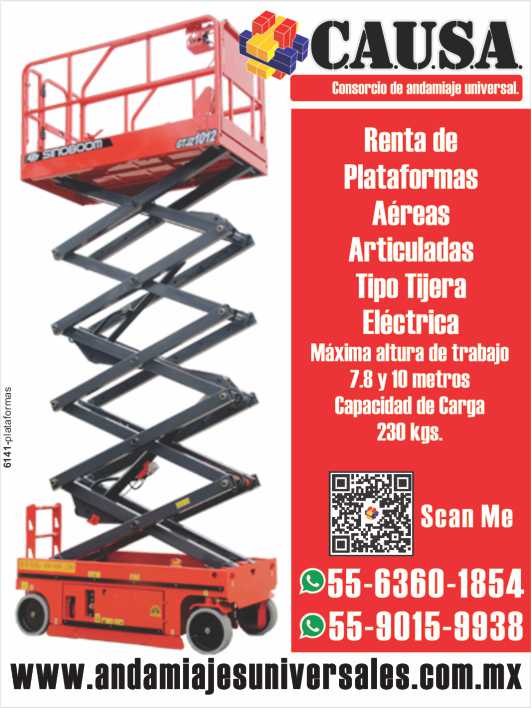 Rental of articulated aerial platforms type electric scissors. Rental of articulated aerial platforms type electric scissors.