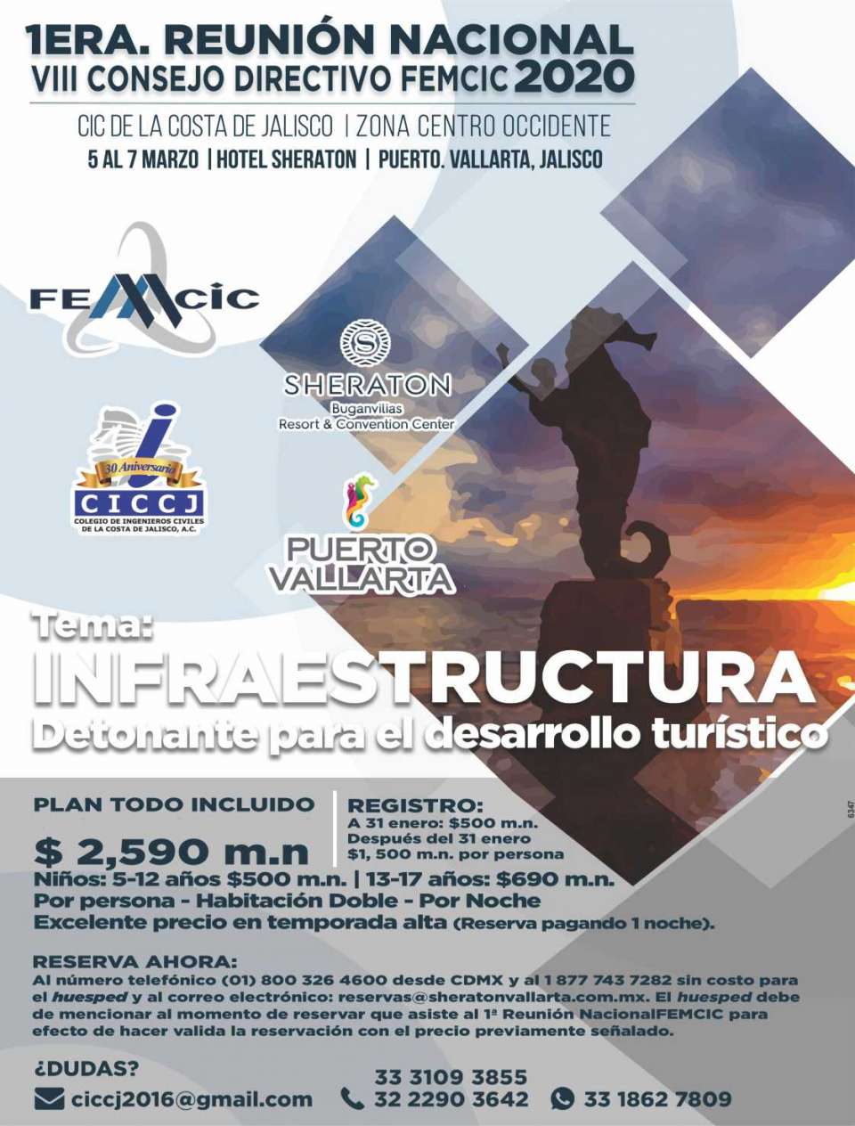 The 1st National Meeting of the VIII FEMCIC 2020 Board of Directors will be held from March 5 to 7 at the Sheraton Hotel in Puerto Vallarta. The 1st National Meeting of the VIII FEMCIC 2020 Board of Directors will be held from March 5 to 7 at the Sheraton Hotel in Puerto Vallarta.
