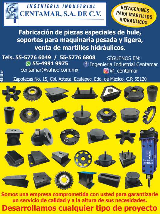 Manufacture of special rubber parts, supports for heavy machinery, supports for light machinery. Spare parts for Hydraulic Hammers. Manufacture of special rubber parts, supports for heavy machinery, supports for light machinery. Spare parts for Hydraulic Hammers.