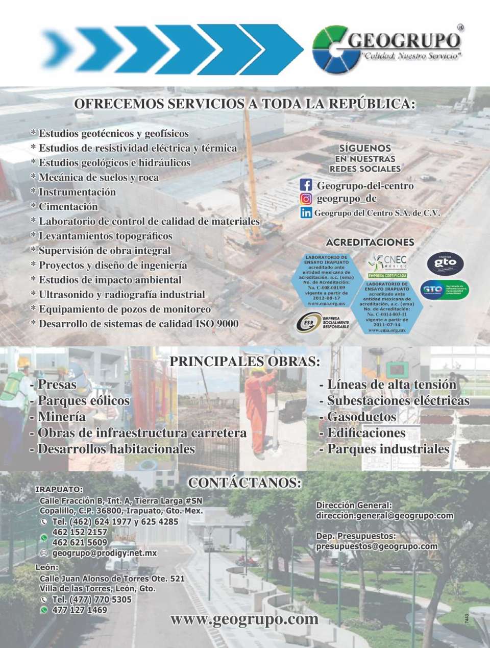 Quality control in materials and processes, construction supervision, topography, environmental engineering and project management Quality control in materials and processes, construction supervision, topography, environmental engineering and project management
