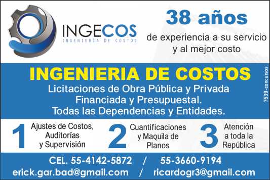 Public and Private Financed and Budgeted Works Bids. Cost Adjustments, Audits, Supervision, Quantifications and Maquila of Plans. Public and Private Financed and Budgeted Works Bids. Cost Adjustments, Audits, Supervision, Quantifications and Maquila of Plans.