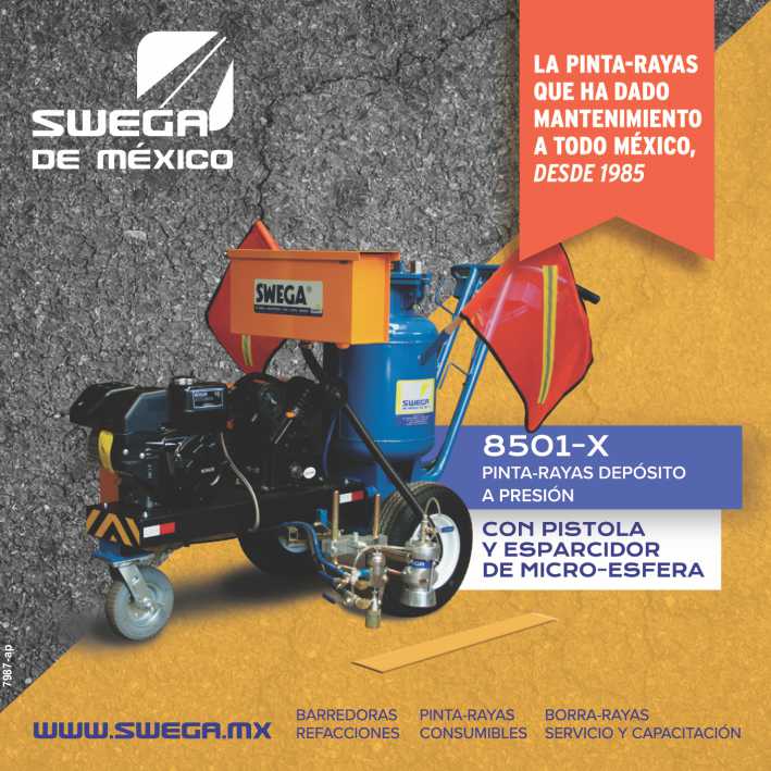 Pinta-Rayas 8501-X Pressure Tank, with Gun and Micro-Sphere Spreader. Sweepers, Spare Parts, Consumables, Erasers. Service and Training. Since 1985. Pinta-Rayas 8501-X Pressure Tank, with Gun and Micro-Sphere Spreader. Sweepers, Spare Parts, Consumables, Erasers. Service and Training. Since 1985.