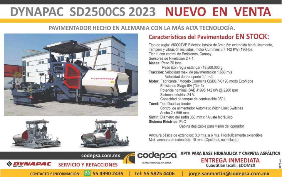 Paver made in Germany with the highest technology. Dynapac SD2500CS 2023 NEW FOR SALE ! IMMEDIATE DELIVERY! Paver made in Germany with the highest technology. Dynapac SD2500CS 2023 NEW FOR SALE ! IMMEDIATE DELIVERY!