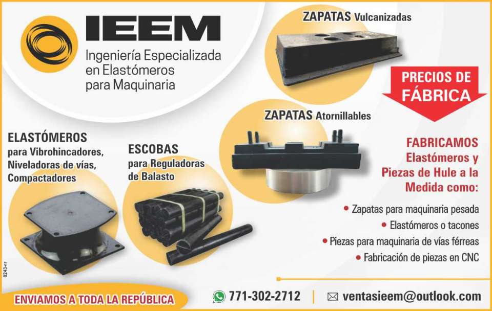 We manufacture customized elastomers and rubber parts, shoes for heavy machinery, heels, parts for railway machinery, CNC parts, brooms for ballast regulators We manufacture customized elastomers and rubber parts, shoes for heavy machinery, heels, parts for railway machinery, CNC parts, brooms for ballast regulators
