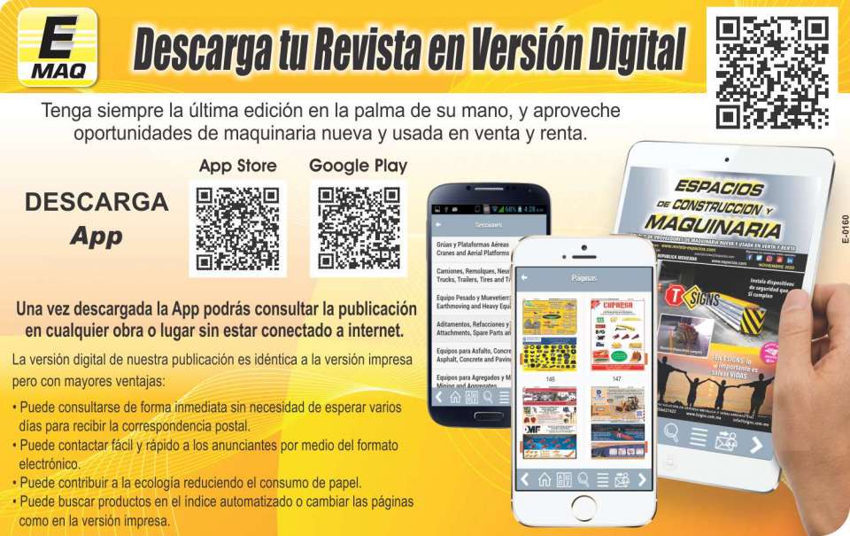 Download the APP of Espacios de Construccion y Maquinaria Magazine in digital version. Search for "Revista Maquinaria" on Google Play or App Store. Download the APP of Espacios de Construccion y Maquinaria Magazine in digital version. Search for "Revista Maquinaria" on Google Play or App Store.