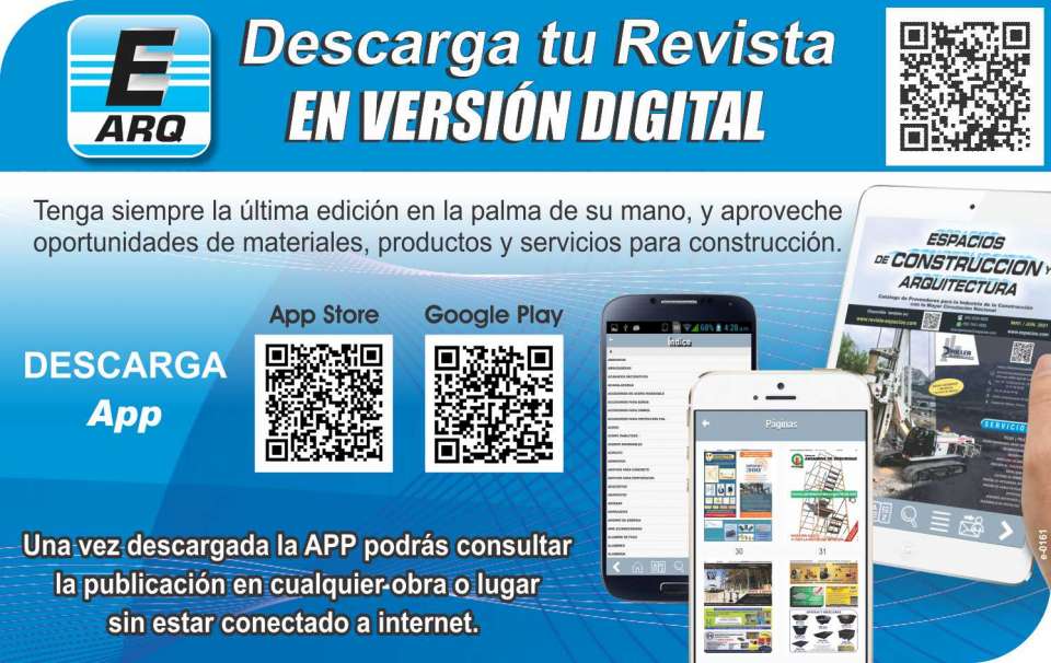 Download the APP of Espacios de Construccion y Arquitectura Magazine in digital version. Search for "Revista Construccion" on Google Play or App Store. Download the APP of Espacios de Construccion y Arquitectura Magazine in digital version. Search for "Revista Construccion" on Google Play or App Store.